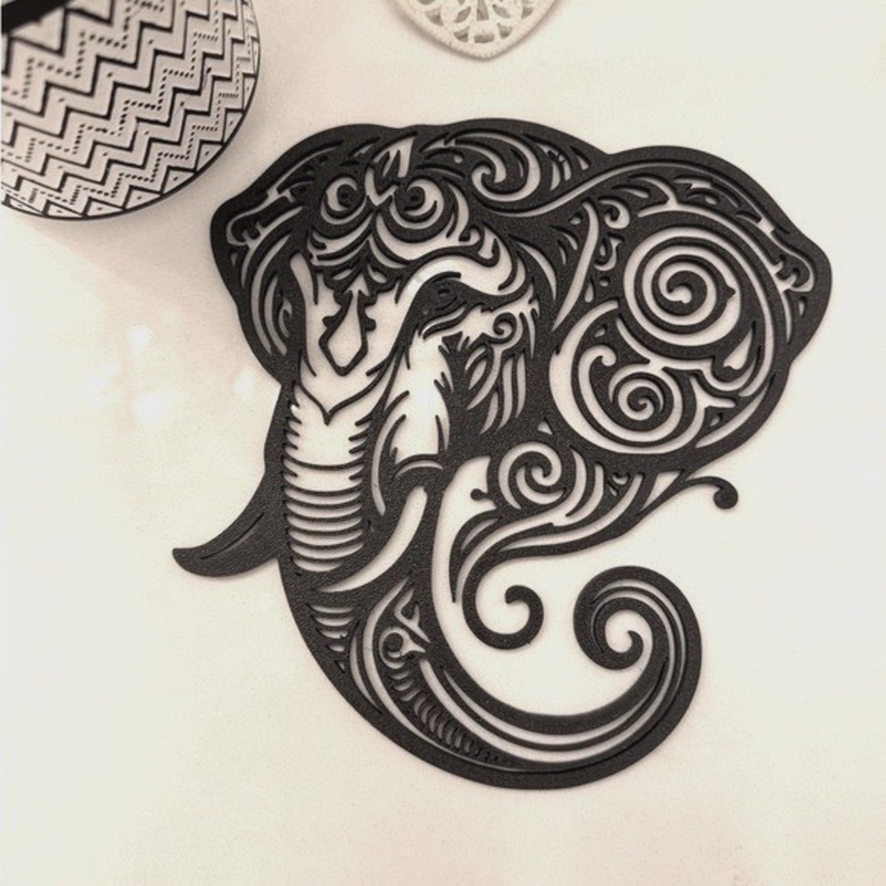 Elephant Wall Art Mandala Decor Black 6.5" x 6.75" - Picture 2 of 4